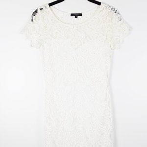 Ambiance White Lace Fitted Short Sleeve Dress